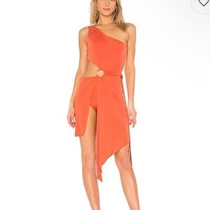 For Love and Lemons Aleja One-Shoulder Burnt Orange Dress Size Small
